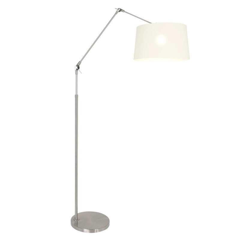 Staalkleurige vloerlamp Prestige Chic 9719ST met wit grof linnen kap - Afbeelding 2
