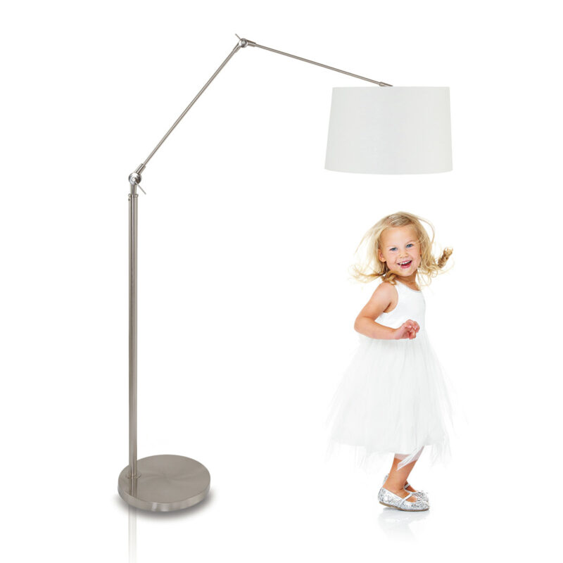 Staalkleurige vloerlamp Prestige Chic 9719ST met wit grof linnen kap - Afbeelding 3