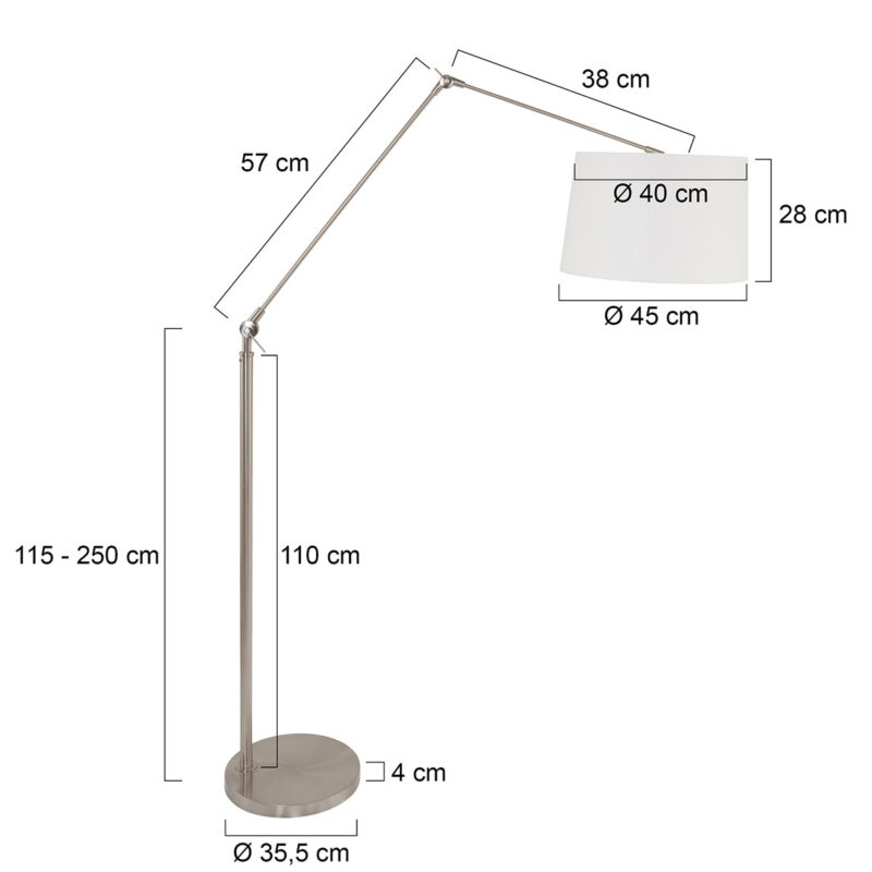 Staalkleurige vloerlamp Prestige Chic 9719ST met wit grof linnen kap - Afbeelding 7