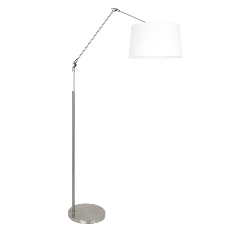 Staalkleurige vloerlamp Prestige Chic 9719ST met wit grof linnen kap