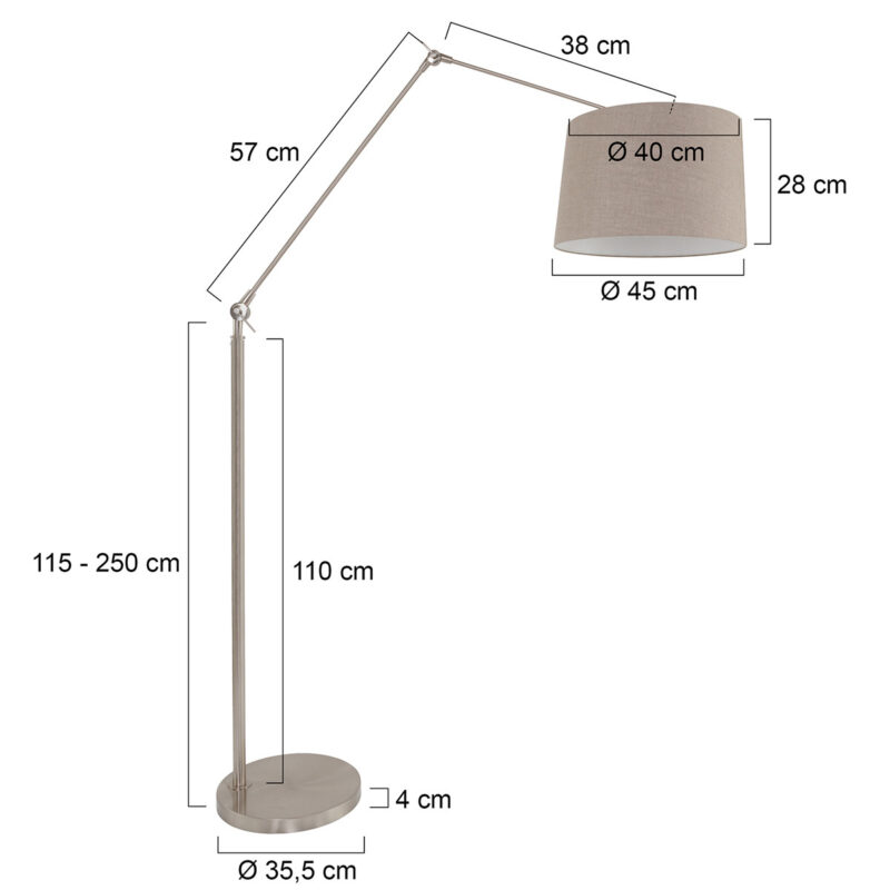Staalkleurige vloerlamp Prestige Chic 9720ST met grijs taps toelopende linnen kap - Afbeelding 6