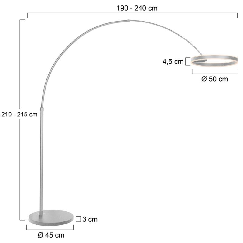 Staalkleurige vloerlamp / booglamp Ringlux 4130ST 4000 Lumen - Afbeelding 6