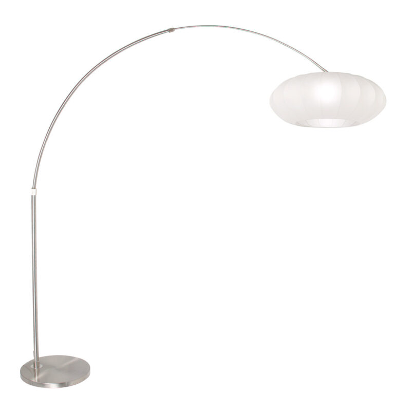 Staalkleurige vloerlamp booglamp Sparkled Light 3806ST met wit zijden kap van 60cm - Afbeelding 2