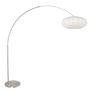 Staalkleurige vloerlamp booglamp Sparkled Light 3806ST met wit zijden kap van 60cm