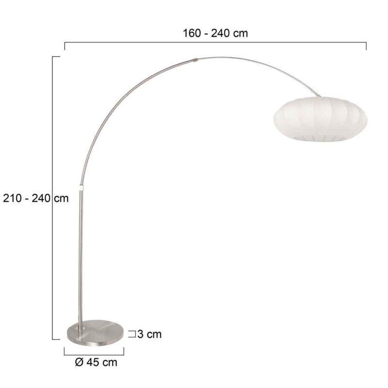 Staalkleurige vloerlamp booglamp Sparkled Light 3806ST met wit zijden kap van 60cm - Afbeelding 7