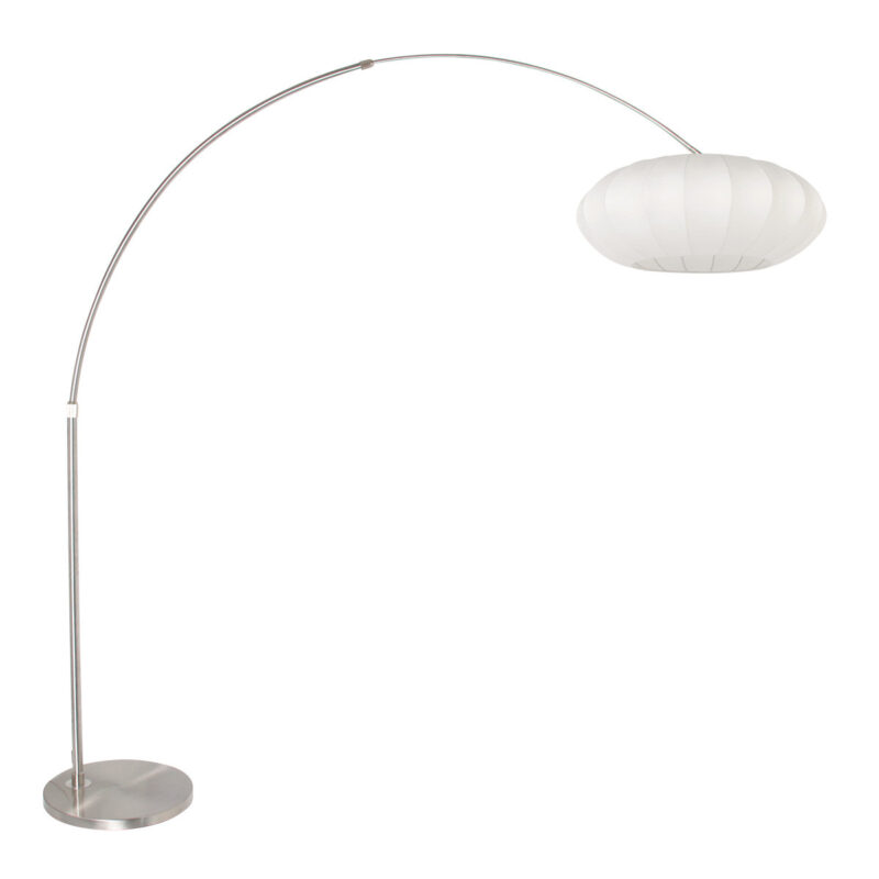 Staalkleurige vloerlamp booglamp Sparkled Light 3806ST met wit zijden kap van 60cm