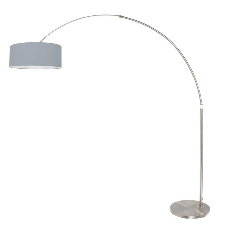 Staalkleurige vloerlamp / booglamp Sparkled Light 3927ST inclusief blauw linnen kap - Afbeelding 2