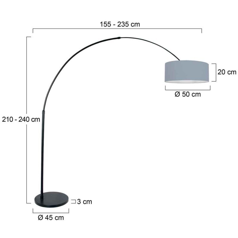 Staalkleurige vloerlamp / booglamp Sparkled Light 3927ST inclusief blauw linnen kap - Afbeelding 6