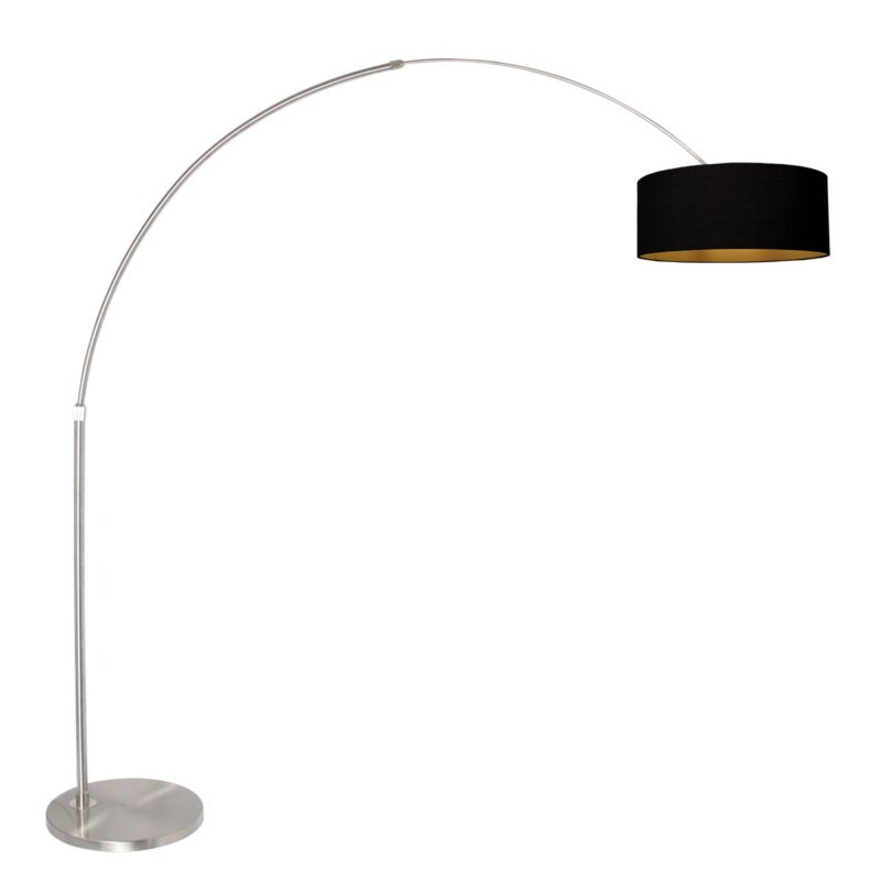 Staalkleurige vloerlamp / booglamp Sparkled Light 3963ST inclusief zwarte kap met goudkleurige binnenkant. - Afbeelding 2