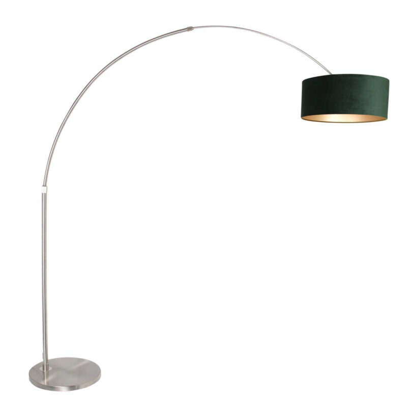 Staalkleurige vloerlamp / booglamp Sparkled Light 8124ST inclusief groen velours kap - Afbeelding 2
