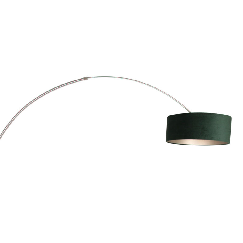 Staalkleurige vloerlamp / booglamp Sparkled Light 8124ST inclusief groen velours kap - Afbeelding 15