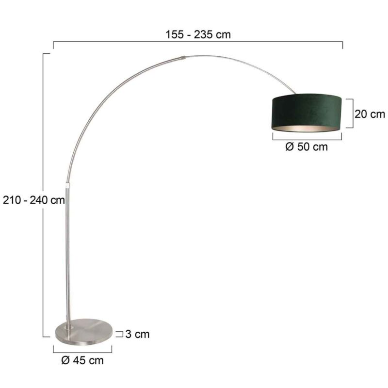 Staalkleurige vloerlamp / booglamp Sparkled Light 8124ST inclusief groen velours kap - Afbeelding 6