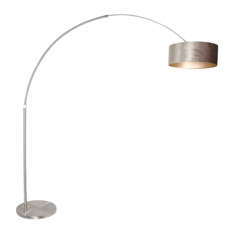 Staalkleurige vloerlamp / booglamp Sparkled Light 8125ST inclusief grijs / zilver velours kap - Afbeelding 2