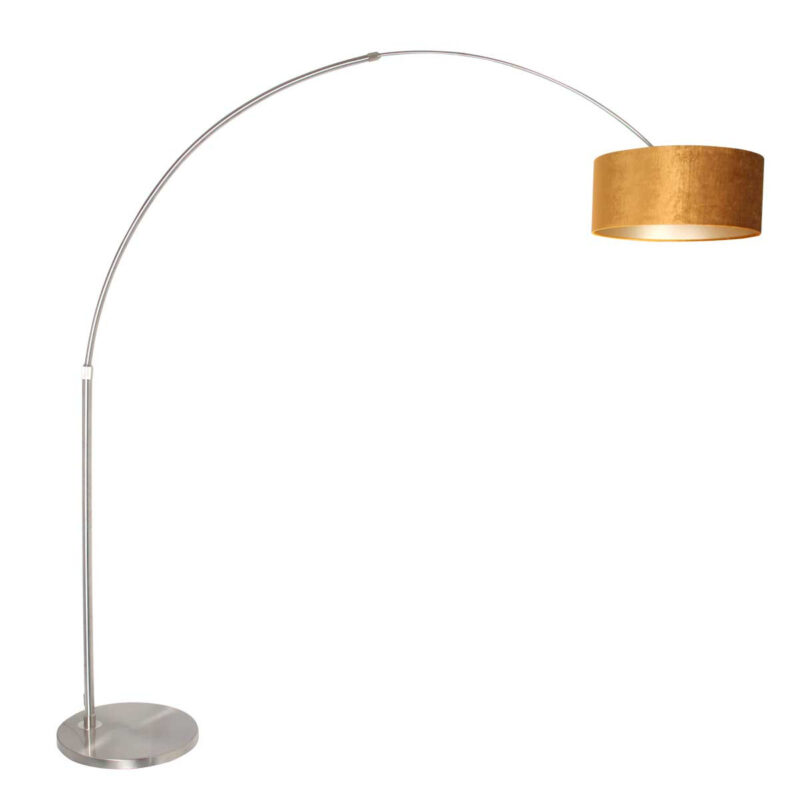 Staalkleurige vloerlamp / booglamp Sparkled Light 8126ST inclusief goud velours kap - Afbeelding 2