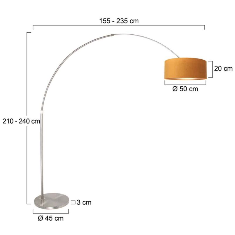 Staalkleurige vloerlamp / booglamp Sparkled Light 8126ST inclusief goud velours kap - Afbeelding 6