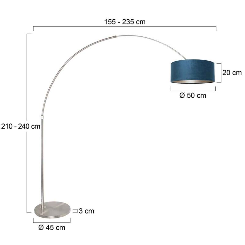 Staalkleurige vloerlamp / booglamp Sparkled Light 8241ST inclusief blauw velours kap - Afbeelding 6