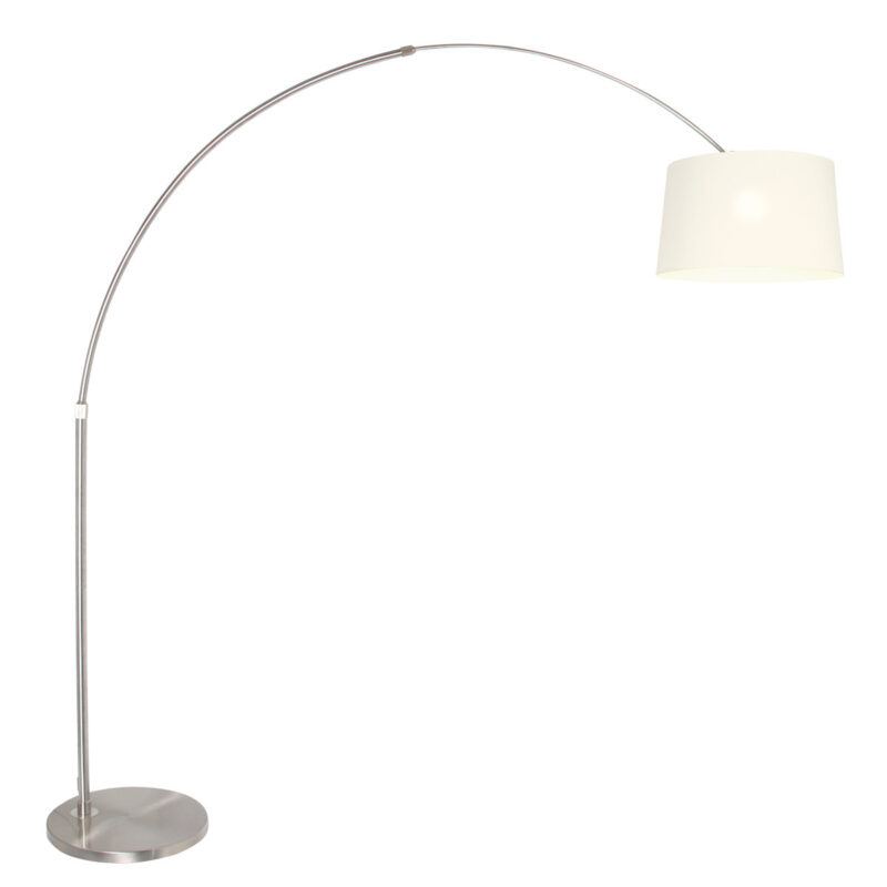 Staalkleurige vloerlamp booglamp Sparkled Light 9674ST met wit linnen taps toelopende kap - Afbeelding 2