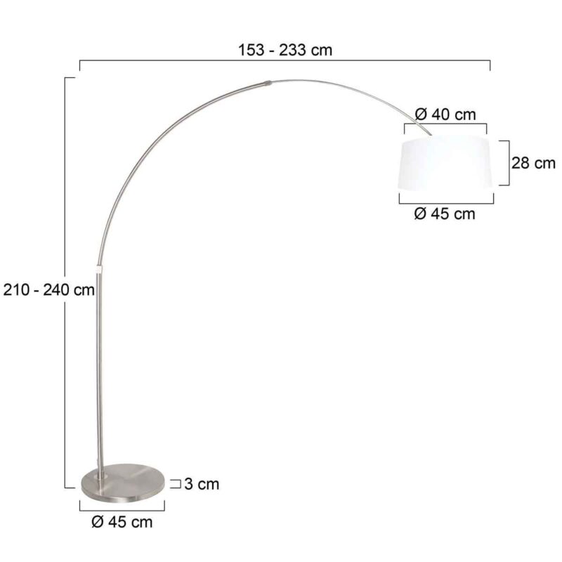 Staalkleurige vloerlamp booglamp Sparkled Light 9674ST met wit linnen taps toelopende kap - Afbeelding 7