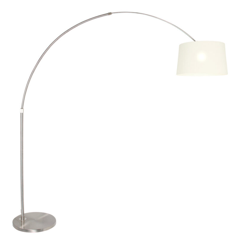 Staalkleurige vloerlamp booglamp Sparkled Light 9675ST met wit grof linnen tapstoelopende kap - Afbeelding 2