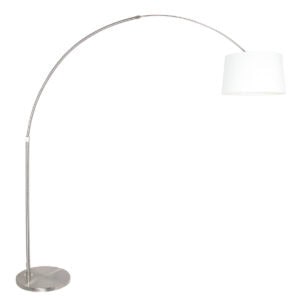 Staalkleurige vloerlamp booglamp Sparkled Light 9675ST met wit grof linnen tapstoelopende kap