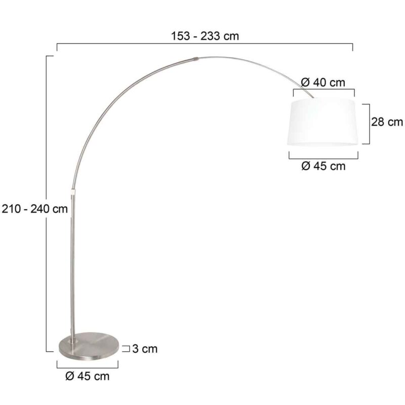 Staalkleurige vloerlamp booglamp Sparkled Light 9675ST met wit grof linnen tapstoelopende kap - Afbeelding 7