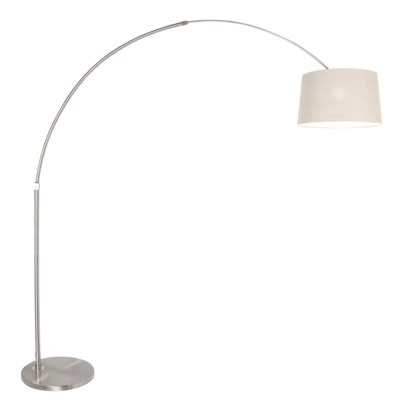 Staalkleurige vloerlamp booglamp Sparkled Light 9676ST met grijs taps toelopende grof linnen kap - Afbeelding 2