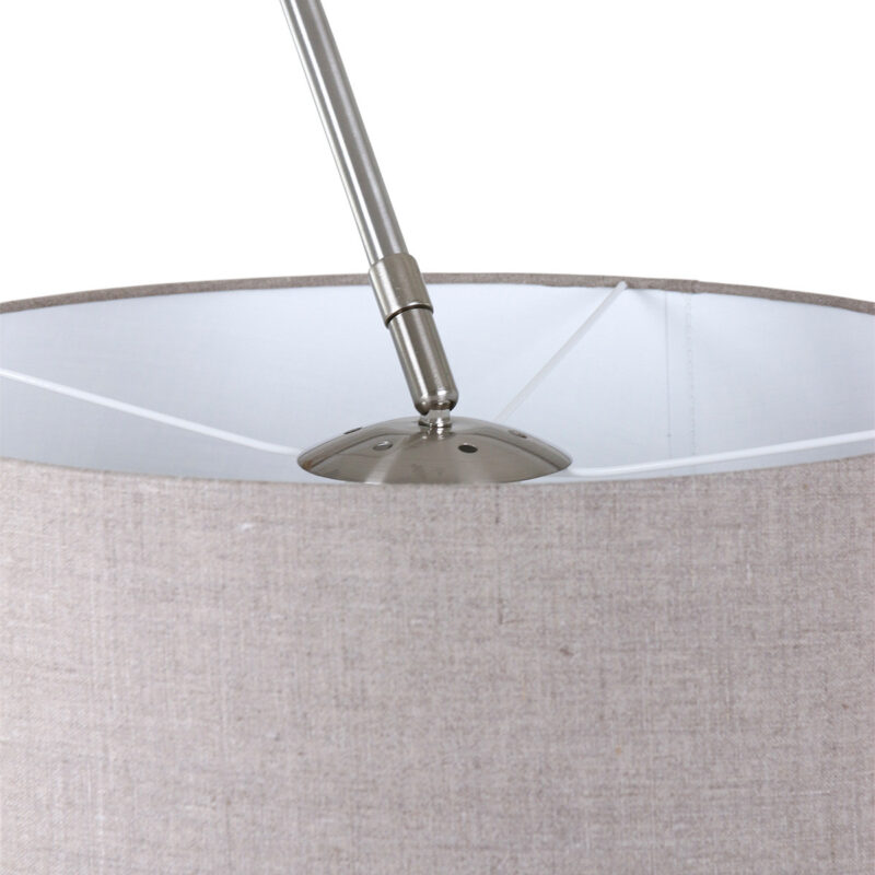 Staalkleurige vloerlamp booglamp Sparkled Light 9676ST met grijs taps toelopende grof linnen kap - Afbeelding 14
