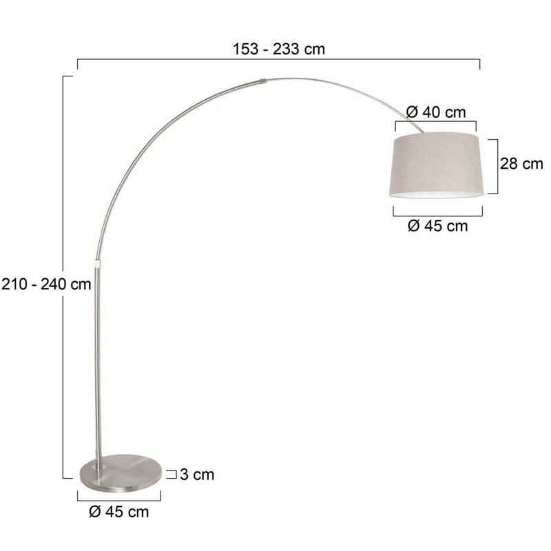 Staalkleurige vloerlamp booglamp Sparkled Light 9676ST met grijs taps toelopende grof linnen kap - Afbeelding 6