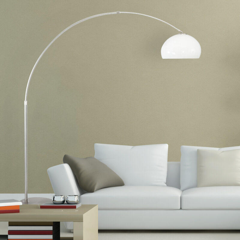 Staalkleurige vloerlamp booglamp Sparkled Light 9678ST met wit bol vormige kunststof kap - Afbeelding 3