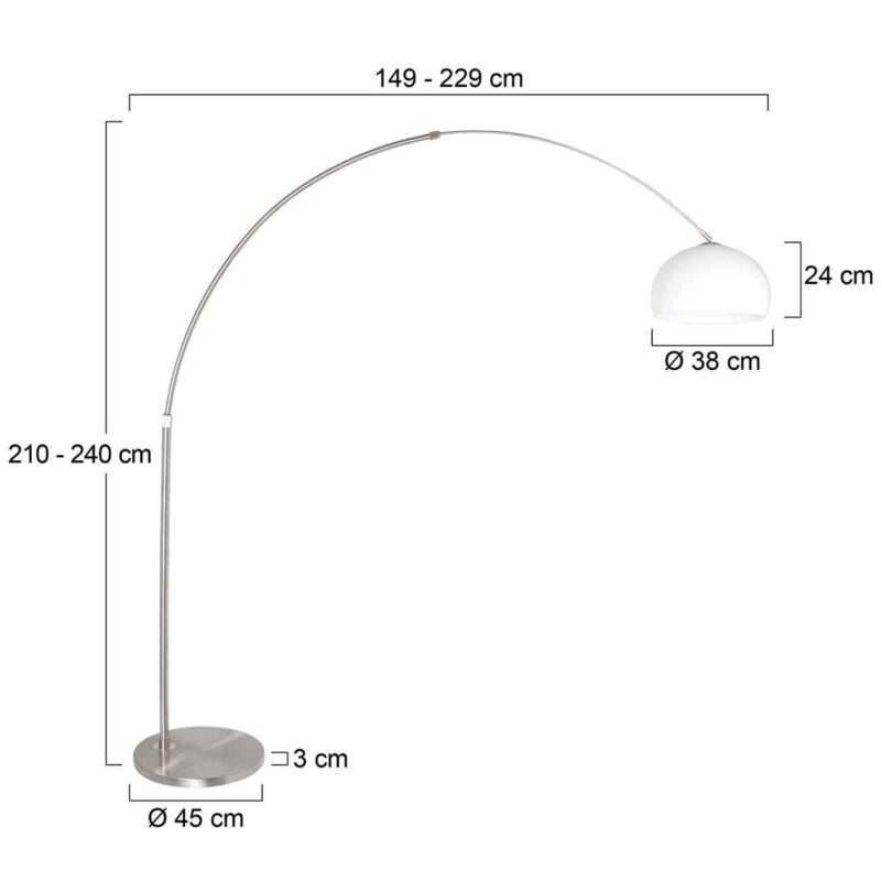 Staalkleurige vloerlamp booglamp Sparkled Light 9678ST met wit bol vormige kunststof kap - Afbeelding 7
