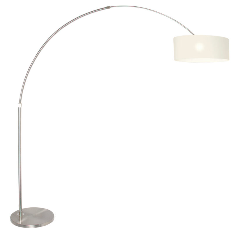 Staalkleurige vloerlamp / booglamp Sparkled Light 9679ST inclusief wit linnen kap - Afbeelding 2