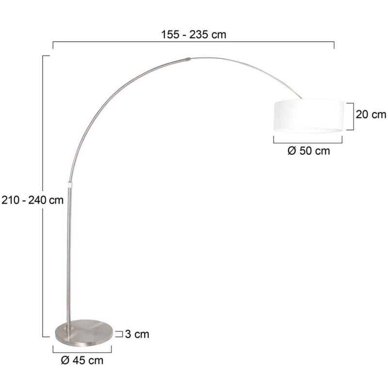 Staalkleurige vloerlamp / booglamp Sparkled Light 9679ST inclusief wit linnen kap - Afbeelding 6