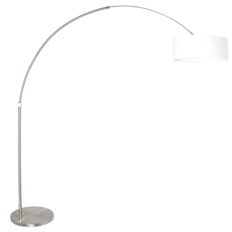 Staalkleurige vloerlamp / booglamp Sparkled Light 9679ST inclusief wit linnen kap