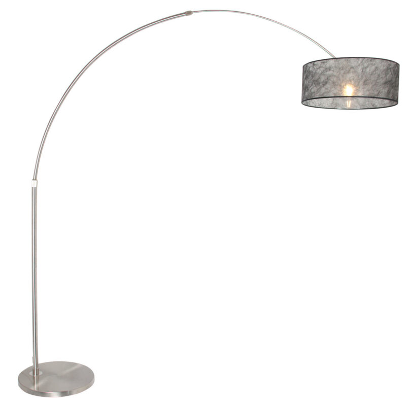 Staalkleurige vloerlamp booglamp Sparkled Light 9681ST met Sizoflor zwarte kap - Afbeelding 2