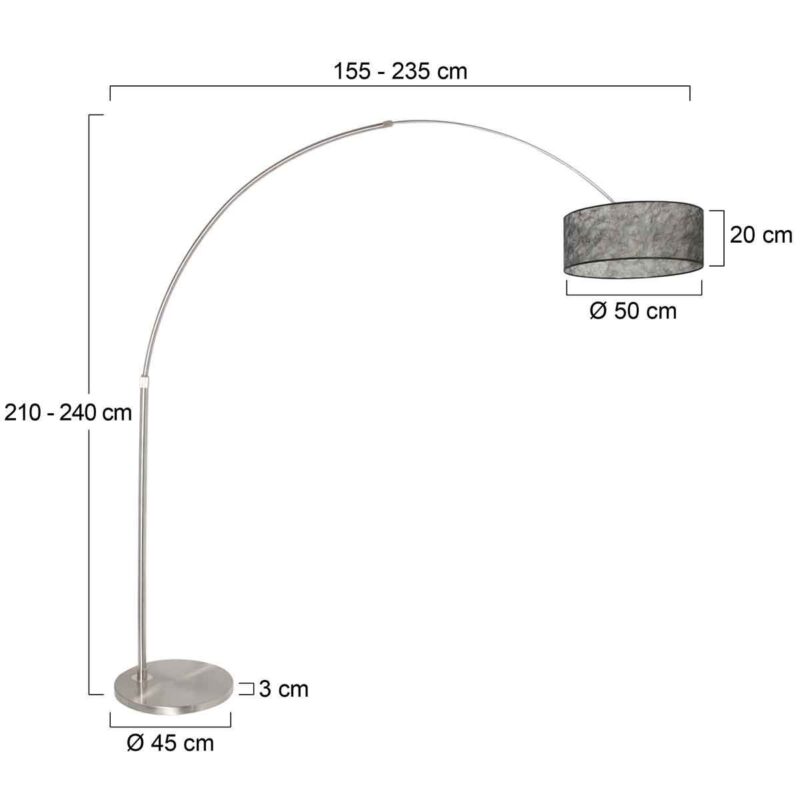 Staalkleurige vloerlamp booglamp Sparkled Light 9681ST met Sizoflor zwarte kap - Afbeelding 7
