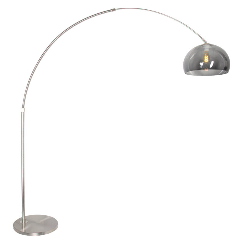 Staalkleurige vloerlamp booglamp Sparkled Light 9879ST met grijs kunststof bol kap - Afbeelding 2