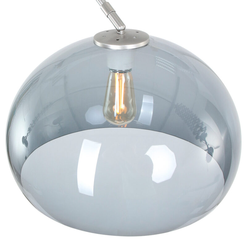 Staalkleurige vloerlamp booglamp Sparkled Light 9879ST met grijs kunststof bol kap - Afbeelding 14