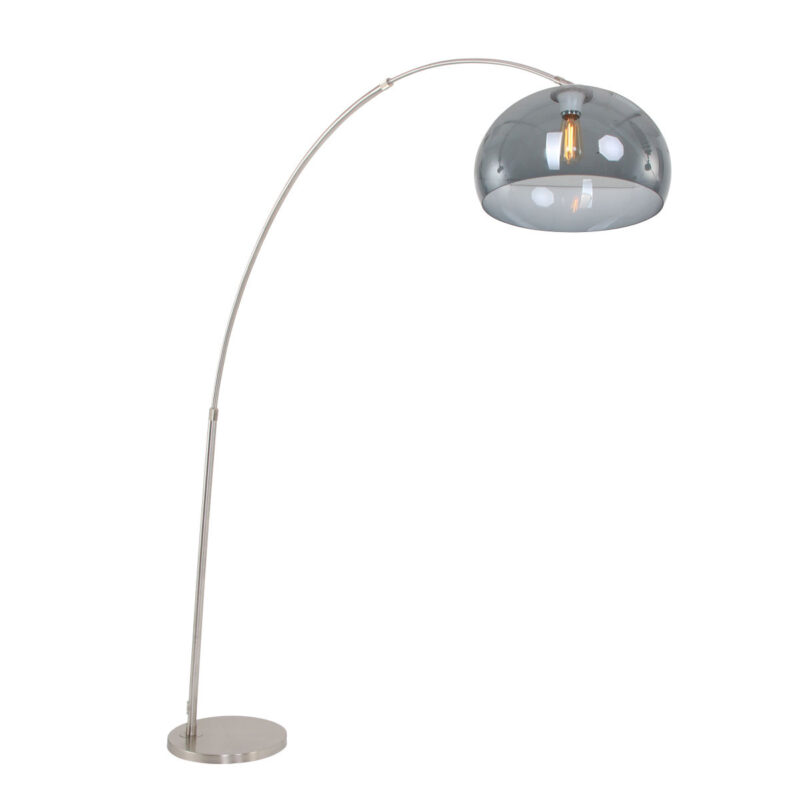Staalkleurige vloerlamp booglamp Sparkled Light 9879ST met grijs kunststof bol kap - Afbeelding 16