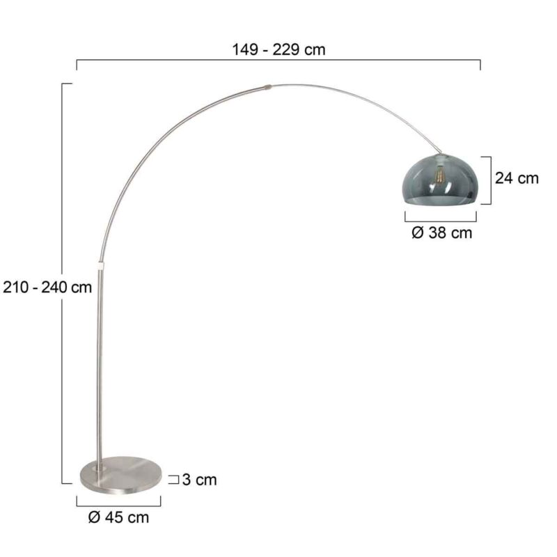 Staalkleurige vloerlamp booglamp Sparkled Light 9879ST met grijs kunststof bol kap - Afbeelding 6