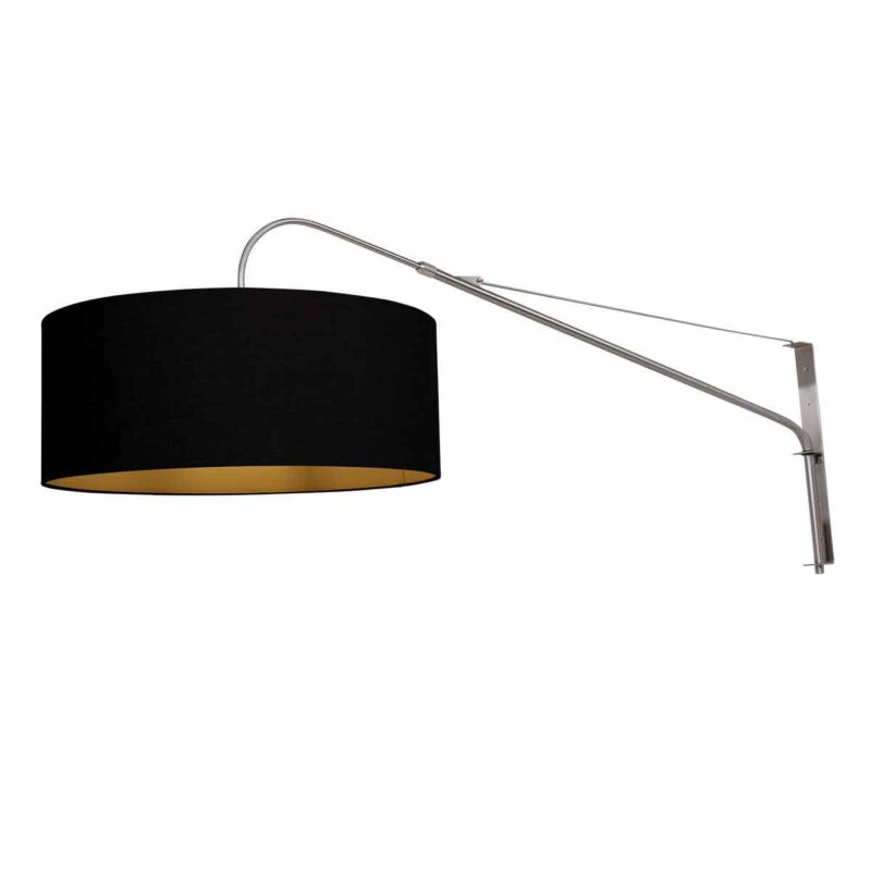 Staalkleurige wandlamp Elegant Classy 3957ST met zwart linnen kap - Afbeelding 2