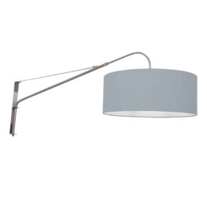 Staalkleurige wandlamp Elegant Classy 3992ST met blauw grof linnen kap