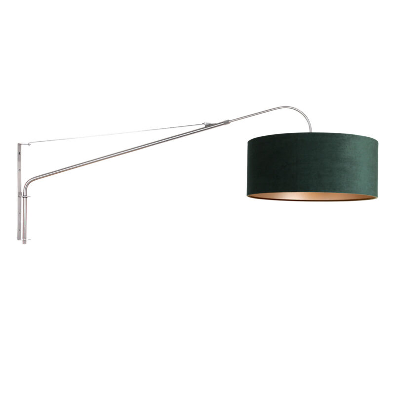 Staalkleurige wandlamp Elegant Classy 8130ST met groen velours kap - Afbeelding 2