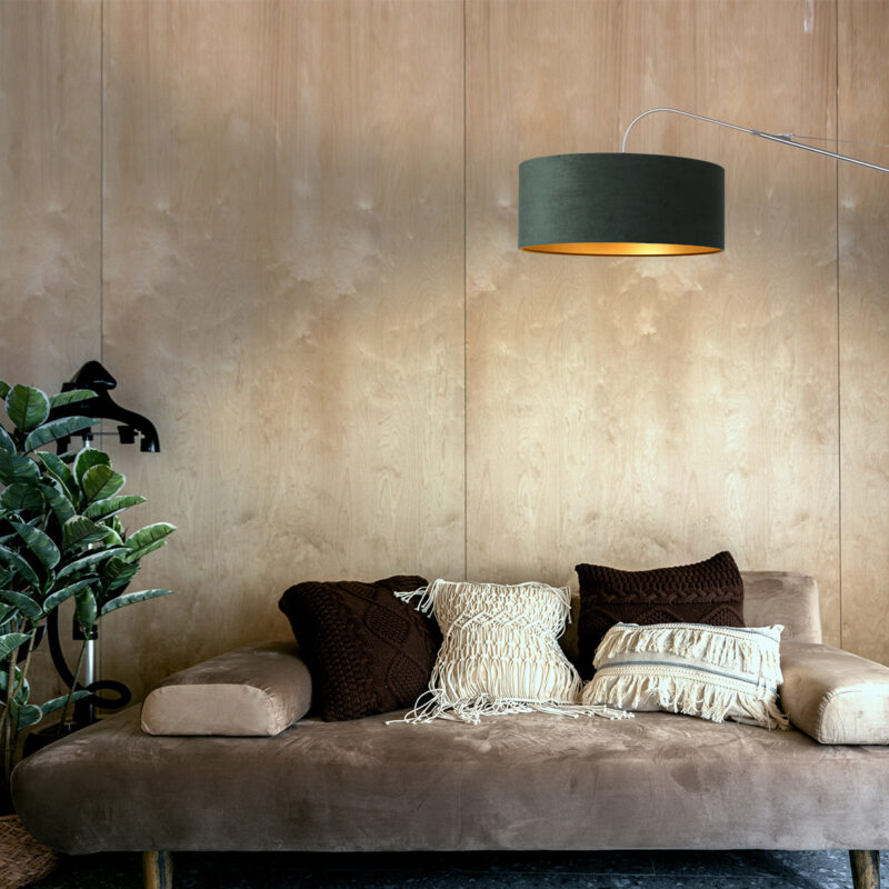 Staalkleurige wandlamp Elegant Classy 8130ST met groen velours kap - Afbeelding 3