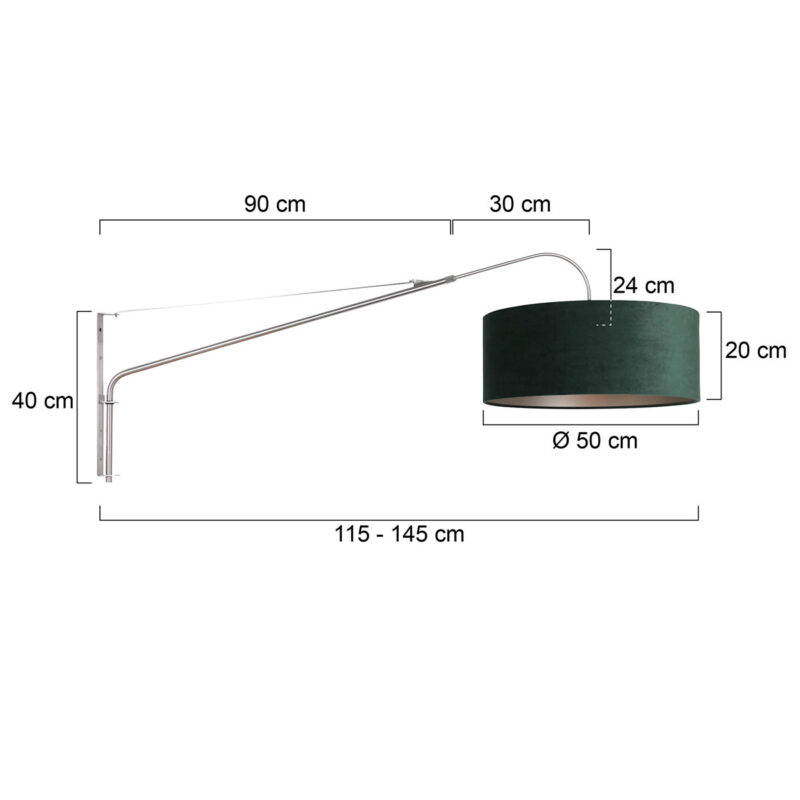 Staalkleurige wandlamp Elegant Classy 8130ST met groen velours kap - Afbeelding 7