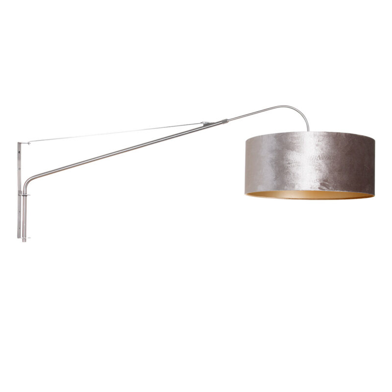 Staalkleurige wandlamp Elegant Classy 8131ST met zilver velours kap - Afbeelding 2