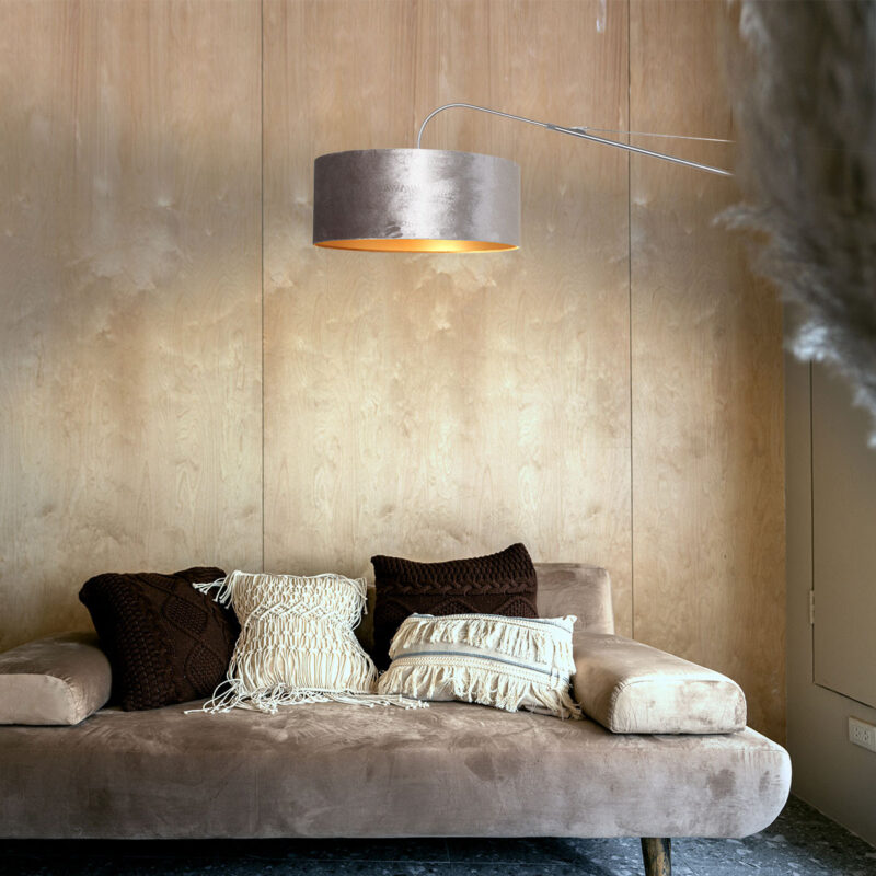 Staalkleurige wandlamp Elegant Classy 8131ST met zilver velours kap - Afbeelding 3
