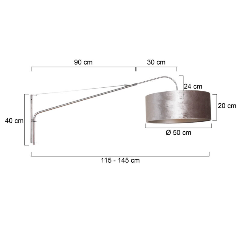Staalkleurige wandlamp Elegant Classy 8131ST met zilver velours kap - Afbeelding 7