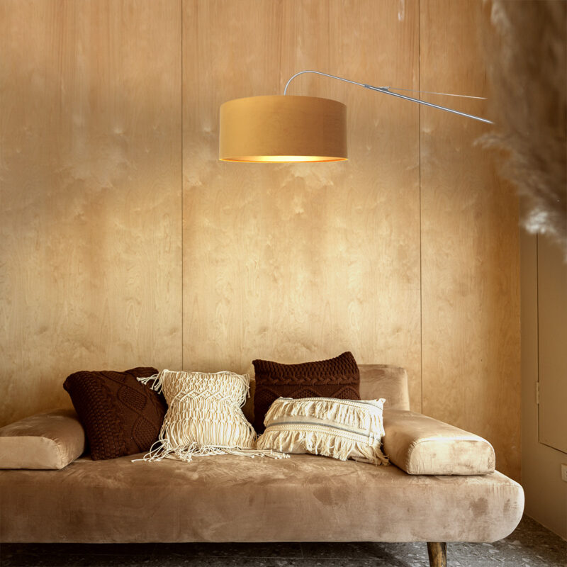 Staalkleurige wandlamp Elegant Classy 8132ST met goud velours kap - Afbeelding 3
