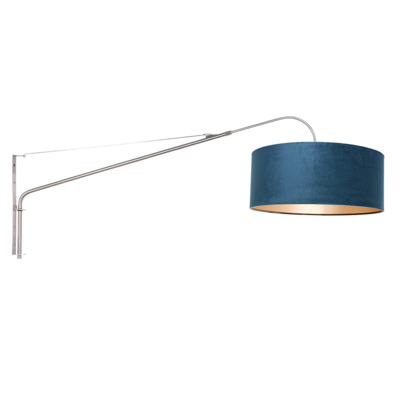 Staalkleurige wandlamp Elegant Classy 8243ST met blauw velours kap - Afbeelding 2