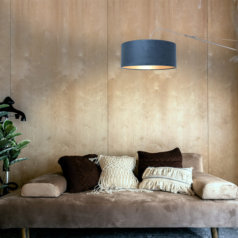 Staalkleurige wandlamp Elegant Classy 8243ST met blauw velours kap - Afbeelding 3